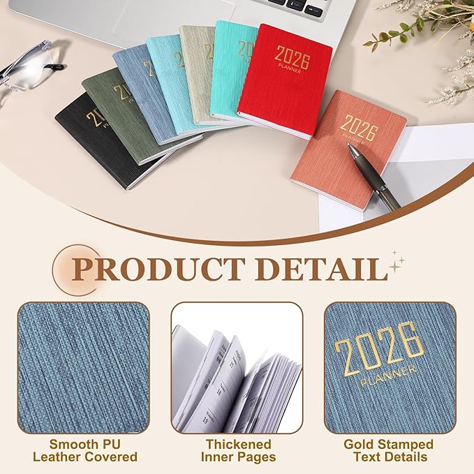PATIKIL 2026 Daily Planner Notebook, 4.2 x 3.1" 64 Sheets Undated to Do List Daily Weekly Monthly Goals Pocket Notebook for Office Home Study Work Weeding Time Management, Denim Blue