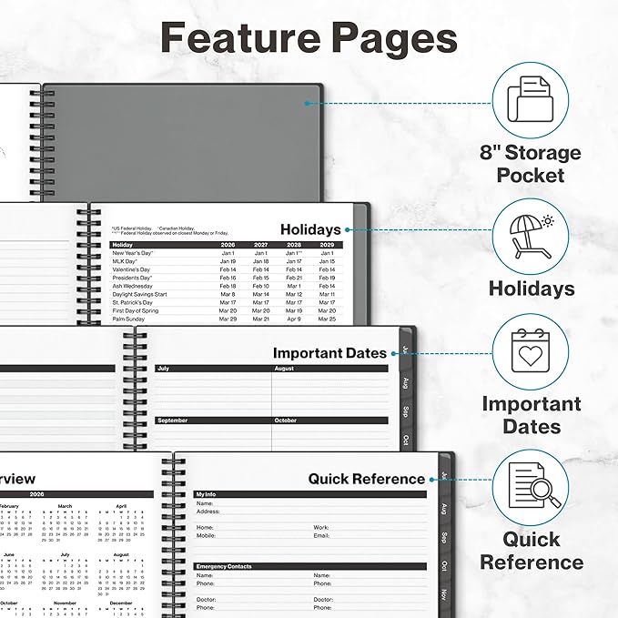 Dunwell Planner 2026-2027 8.5x11, July 2026 to June 2027, Weekly and Monthly Academic Year Planner Calendar, Flexible Cover, Wirebound, Laminated Tabs