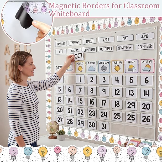 Tellegloww 36 ft Scalloped Magnetic Border Light Bulb Magnetic Border for Whiteboard Bulletin Board Borders Reusable Rolled Borders Trim for Office Chalkboard