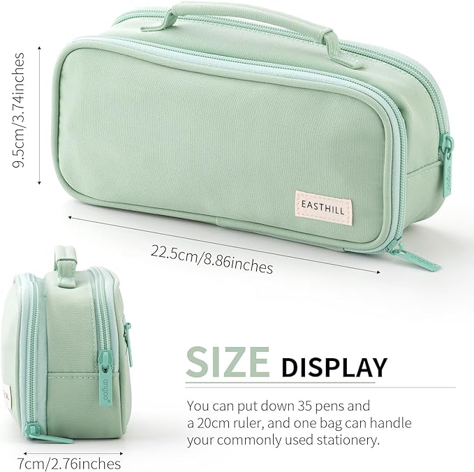 EASTHILL Large Capacity Pencil Case Pen Pouch Organizer Canvas Pencil Bag with Handle School Supplies for Teen Girls-Green