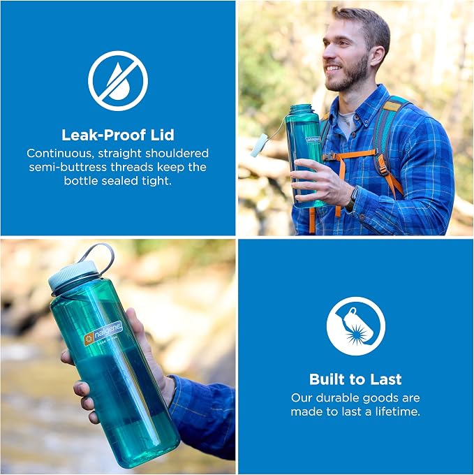 Nalgene Sustain Tritan BPA-Free Water Bottle Made with Material Derived from 50% Plastic Waste (using ISCC certified mass balance), 48 OZ, Wide Mouth, Cosmo