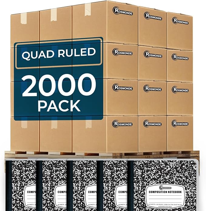 Rosmonde 2000 Pack (Pallet) Composition Notebooks Bulk, Quad Ruled, Full Pallet of Composition Notebooks, 100 Sheets (200 Pages), 9-3/4 x 7-1/2, Bulk Notebooks for School & College, 4-7 Days Transit