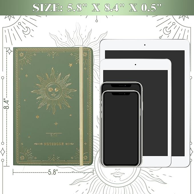 Artfan Ruled Notebook/Journal – Premium Thick Paper Faux Leather Classic Writing Notebook with Pocket + Page Dividers Gifts, Banded, Large, 144 Pages, Hard Cover, Lined (5.8 x 8.4) - Green