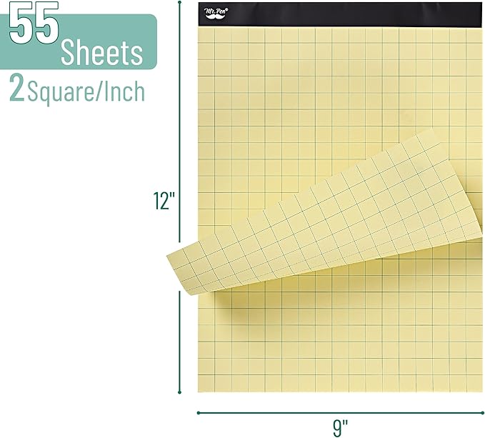 Mr. Pen- Graph Paper Pad, 8.5x11 Inches, 2x2 (2 Squares per Inch), 55 Sheets, Ideal for Math, Graphing and Sketching, Grid Paper for Students, Engineers, Artists
