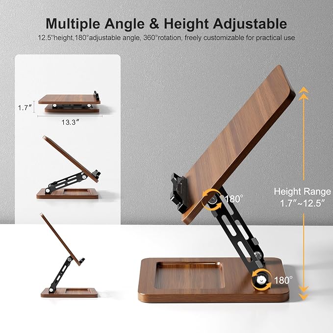 OPTIXCELL Book Stand for Reading with Light, Book Holders for Reading Hands Free, Adjustable Height & Angle, Fits Cookbook Recipe, Textbook, Foldable for Kitchen, Office, School,Gift for Book Lovers