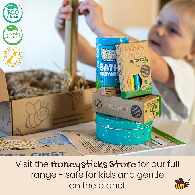 Honeysticks Kids Activity Set - 6 Large Stencils for Kids Plus Jumbo Non-Toxic Beeswax Crayons (8pk), Perfect First Stencils for Toddlers Preschool Art, Drawing and Coloring, Ideal Gifts for 3-5