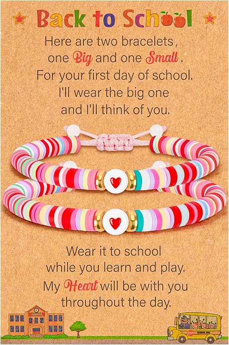 EOBOH Back to School Supplies, Back to School Bracelet Mommy and Me, Prek Matching Wish Bracelets Set, Adjustable Bracelet for Boys Girls Gifts Stuff Bulk