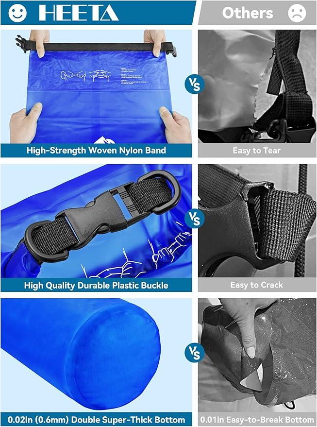 HEETA Dry Bag Waterproof Backpack with Phone Case 5L/10L/20L/30L/40L | Roll Top Lightweight Dry Storage Bag for Women Men, Travel Boating Kayaking Paddle Board Camping Beach Essentials Accessories