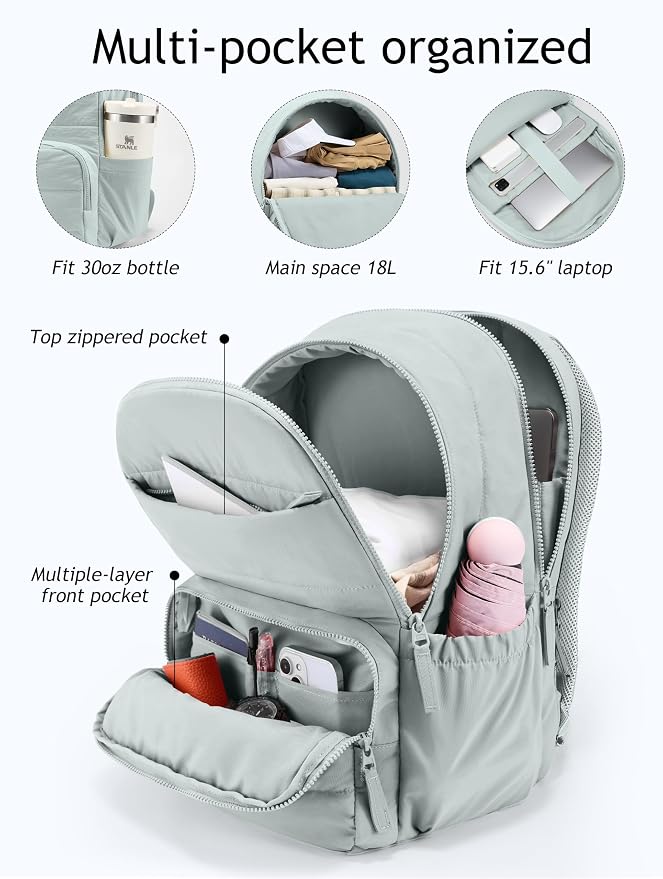 Uselike Travel Backpack for Women, 15.6 Inch Laptop Backpack, Quilted College Bookbag, Cute Work Backpacks, Water Resistant (Dawn Grey)