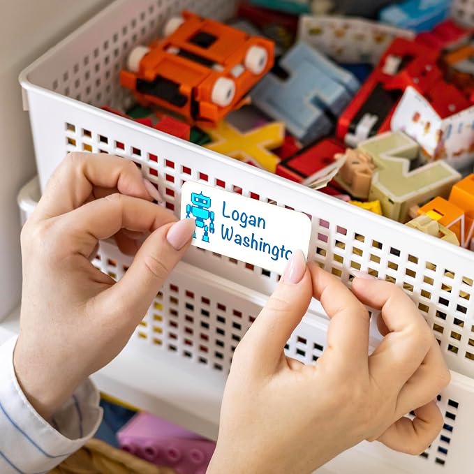 Personalized Waterproof Name Labels for Kids | Optional Packs 50, 150, 230 Labels | Custom Name Stickers for Kids' Clothing Tag, Water Bottle, Lunch Box, Customize Kid Name Label for Daycare Robots