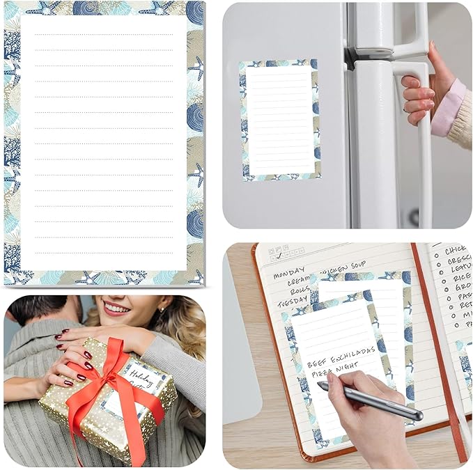 2 Pack Lined Sticky Notes 4x6 in, Cute Self-Stick Notepads with Lines, Large Memo Pads Strong Adhesive for Office, Home Cute Boho Seastars