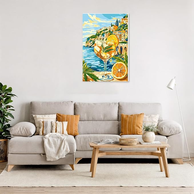 NAIMOER Seaside Landscape Juice Paint by Numbers Kits for Adults Beginner with Wooden Framed, Color by Numbers on Canvas Painting Kits for Adults, Easy Paint DIY Acrylic for Home Wall Decor 8X12 Inch