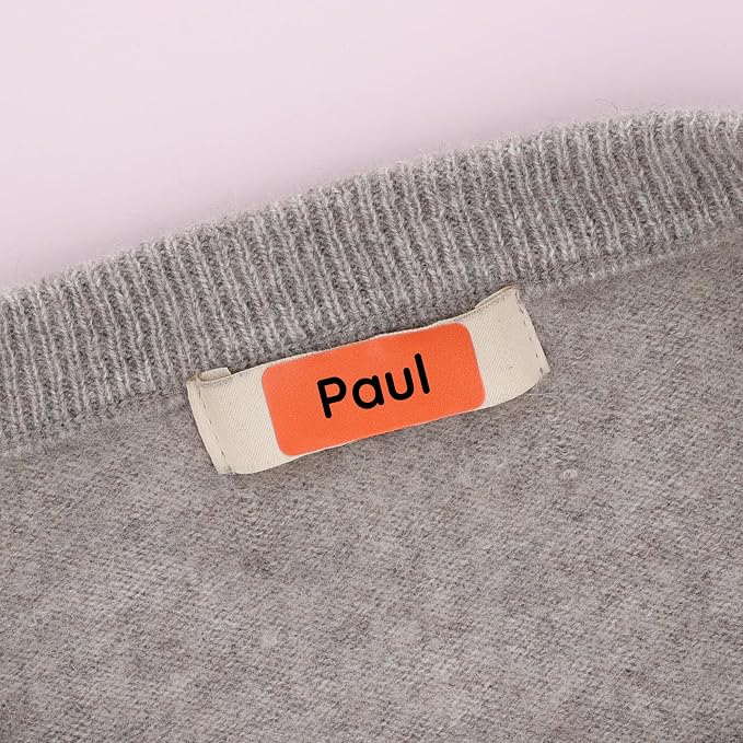 TeddyLabels - Clothing Labels for Nursing Home (60) – Self-Adhesive Name Tags for Clothes and Personal Items. Personalized Labels for Daycare, Nursing Homes, and Laundry Use - Orange