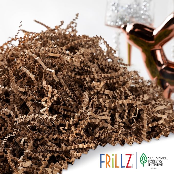 FRILLZ Crinkle Cut Paper Shred Filler (1/2 LB) for Baskets, Gifts, Packing and Protecting your Birthday, Weddings, Anniversary, Valentines Day, and other gifts (Kraft)