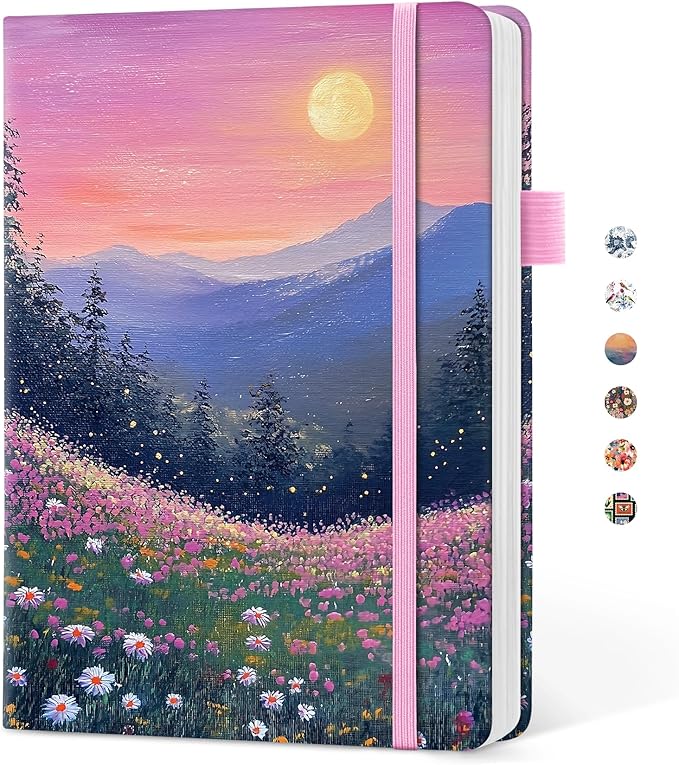 Taja Pretty Lined Journal for Women, Aesthetic Cute Hardcover Leather Journal for Writing, A5 College Ruled Notebook for Work & Note Taking, Perfect for Office School Home, 160 Pages, Twilight Bloom