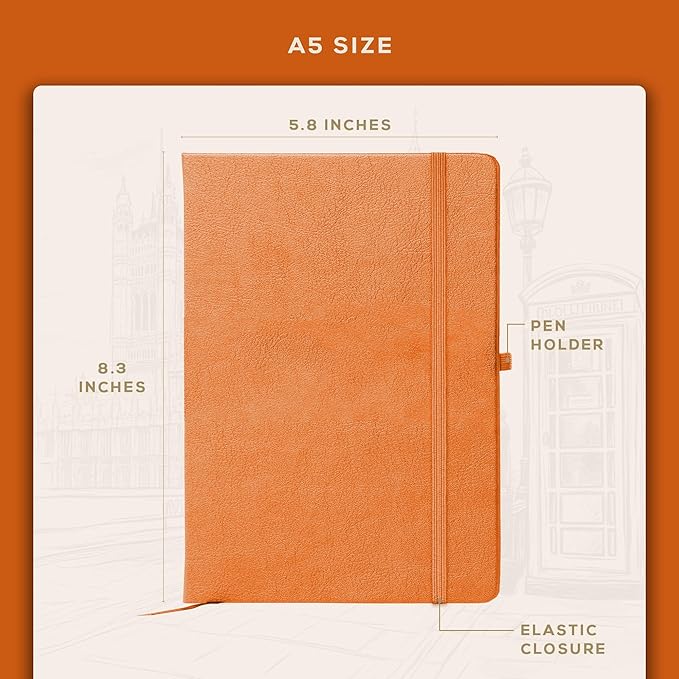 BEECHMORE BOOKS A5 Dotted Journal – 160gsm Thick Paper No-Bleed Bullet Notebook – Hardcover Dot Grid Logbook with Presentation Gift Box – Vegan Leather Sketchbook for Artists & Professionals