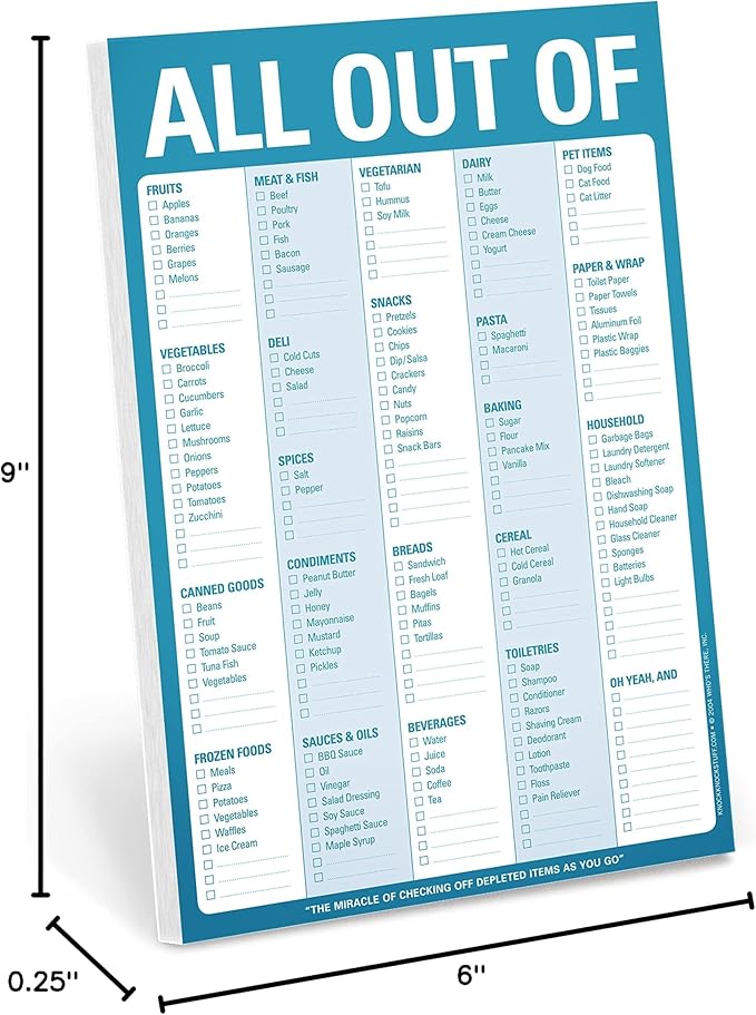 Knock Knock All Out Of Grocery List Note Pad, 6 x 9-inches (Blue)