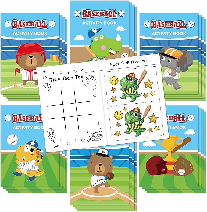JAPBOR Baseball Activity Coloring Books - 24PCS Mini Baseball Themed Color Activities Book Bulk for Party Favor, Sport Small DIY Colouring Pages for Birthday Gifts Class Drawing Painting Games