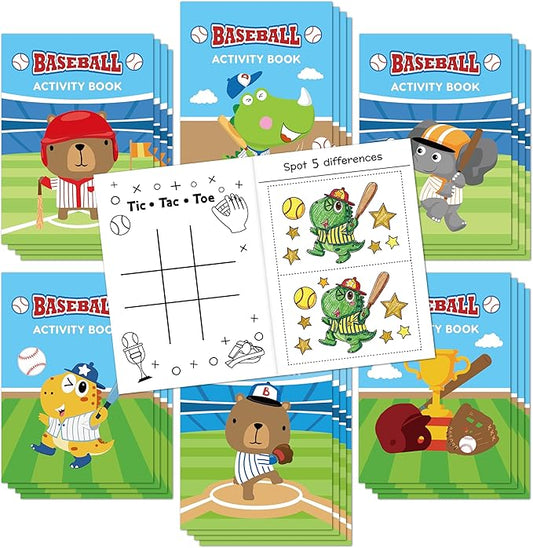 JAPBOR Baseball Activity Coloring Books - 24PCS Mini Baseball Themed Color Activities Book Bulk for Party Favor, Sport Small DIY Colouring Pages for Birthday Gifts Class Drawing Painting Games