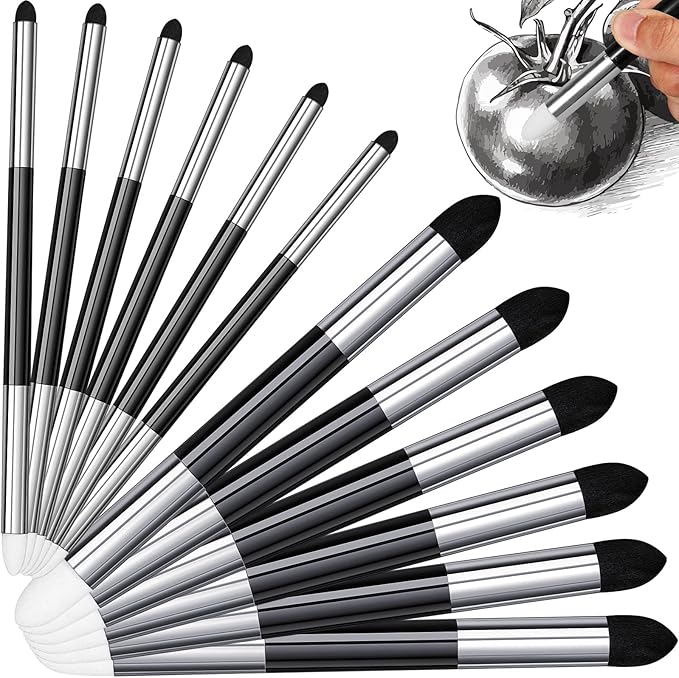 Kosiz 24 Pcs Blending Sponge Pen Double Headed Rub and Buff Washable Sketch Rubbing Sponge Brush Wipe Reusable Blending Stump Drawing Art Blenders for Artist Highlight Shadow Detail Tool (White,Black)