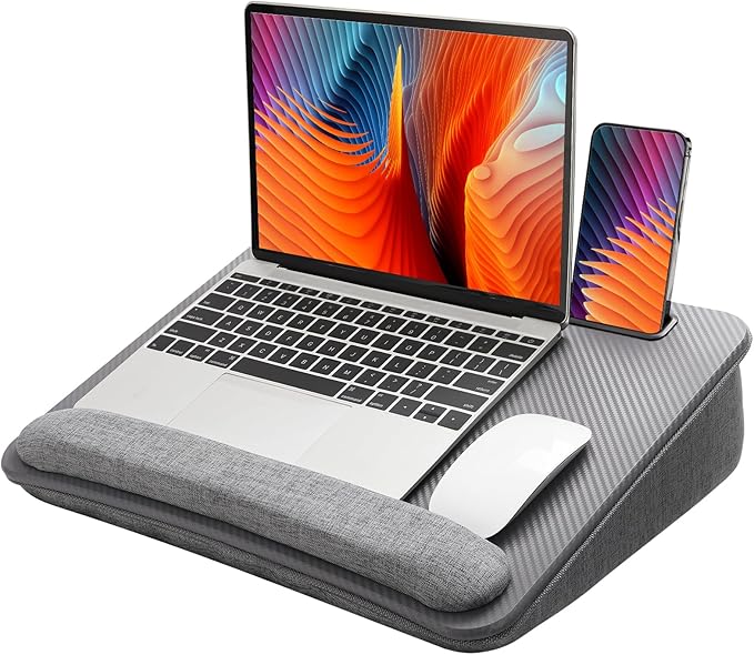 HUANUO Laptop Lap Desk - Portable Lap Desk with Pillow Cushion, Fits up to 15.6 inch Laptop, with Anti-Slip Strip & Storage Function for Home Office Students Use as Computer Laptop Stand - Grey