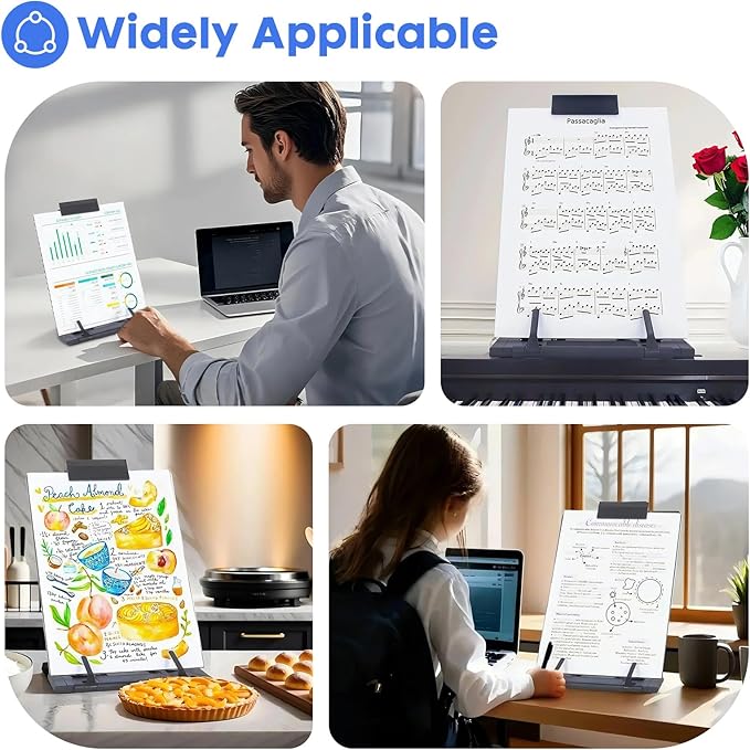 Barelove Document Holder Paper Stand with 7 Adjustable Positions, Black Metal Paper Holder Stand for Desk When Typing for Reading A4 Letter, Books, Music Sheet, Receipts, Textbooks