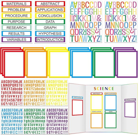 PerKoop 36 Sheets Science Fair Board Poster Boards Supplies 24 Self Adhesive Presentation Subtitles 4 Science Fair Project Titles 8 Personalized Letter Sticker for Classroom(Colorful)