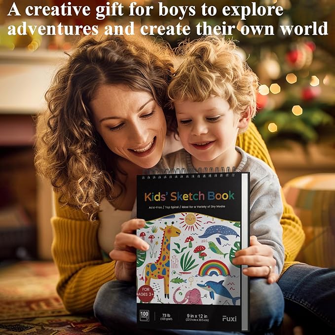 Sketch Book for Kids, 9" x 12" Kid Sketchbook, 100 Sheets (73lb/120gsm) Thick Drawing Paper for Kids, Spiral Sketch Pad for Kid, Easter Basket Stuffers.