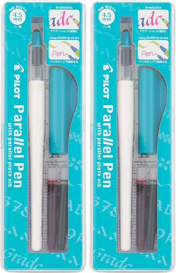 Pilot Parallel Pen Premium Caligraphy Pen Set, 4.5mm Nib, White Barrel with Teal Accents (14682) (Pack of 2)