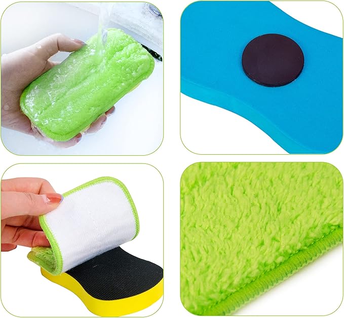 2 Packs Chalkboard Eraser - Washable Reusable Microfiber Eraser Cleaning Chalk/Markers/Duster Tool in Home Classroom Office Attached 2 Pcs Microfiber Cloth WP03