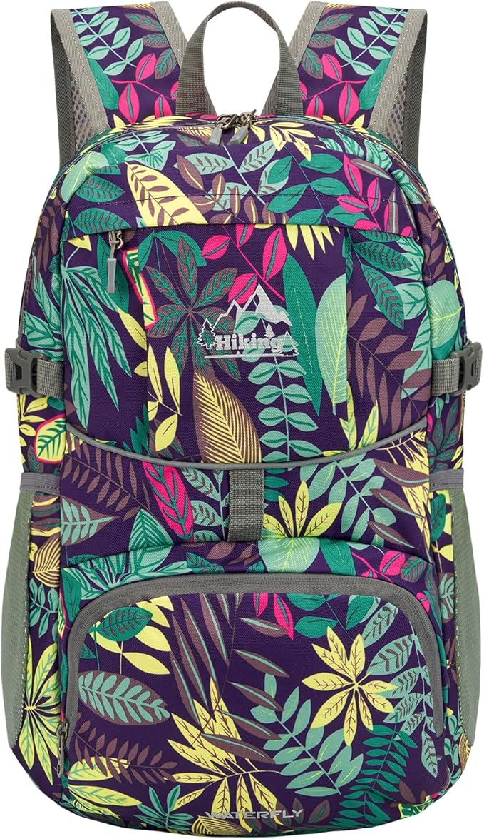 WATERFLY Hiking Packable Daypack Backpack: 25L Ultra Lightweight Day Pack for Women Men - Small Compact Folding Back Pack for Outdoor Sport Cycling Camping Travel Trip - Print