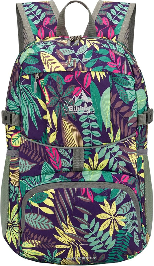 WATERFLY Hiking Packable Daypack Backpack: 25L Ultra Lightweight Day Pack for Women Men - Small Compact Folding Back Pack for Outdoor Sport Cycling Camping Travel Trip - Print