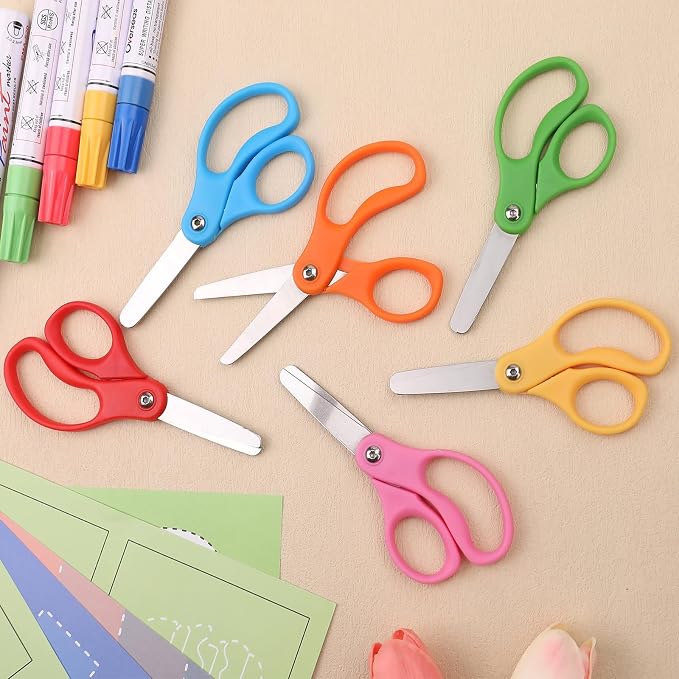 BURVAGY 10 Packs 5" Small School Student Blunt Tip Craft Kids Scissors, Stainless Steel Blades Comfort Grip 5 Inch Safety Scissors Bulk for Children Toodler Cutting Paper