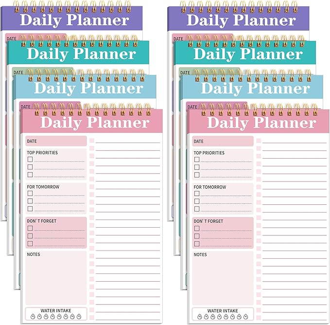 8 Pack To Do List Notepad 25 Page Undated Daily Planner Notepad To Do List Notebook Spiral Waterproof with Task Checklist for Home Office School Supplie Schedule Work(7.8 x 5.2 Inch,Vivid Color)