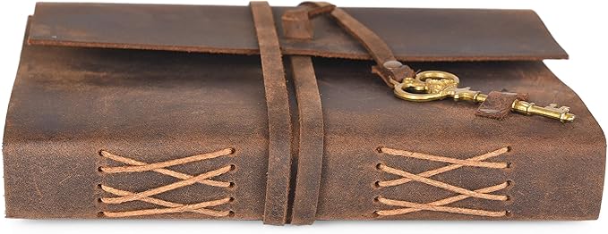 Leather Journal Travel Diary, Handmade Vintage Bound Notebook for Men & Women, Antique Key, Genuine Buffalo Leather- Quality Unlined Cream Paper Perfect for Notes, Art Sketchbook, 8X6 Inches, Cream