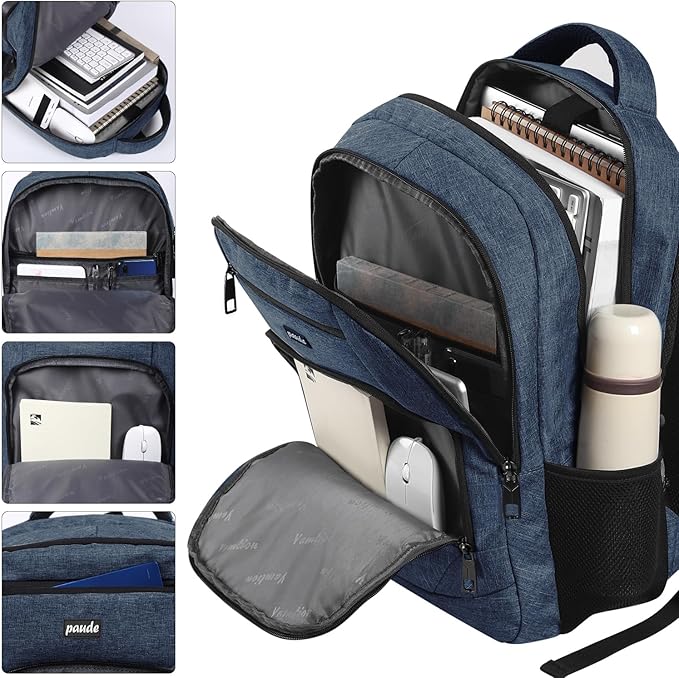 Paude Backpack for School, Laptop, Bookbag for Teen Boys - 17.3 Inch College Backpack for University, Business, Work, Travel (Blue, 17.3 inch)