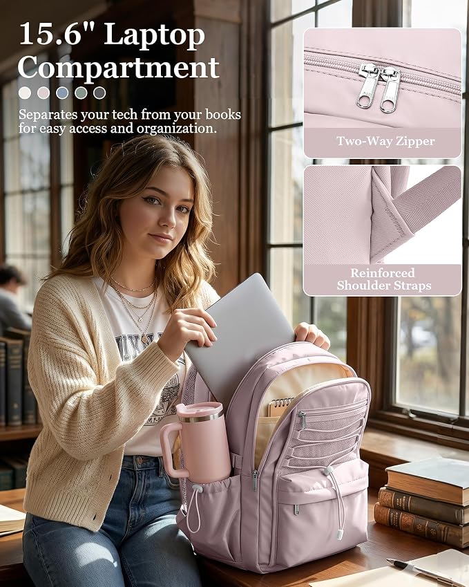 suwasp College Backpack for Women, Waterproof Laptop Backpack Fits 15.6 Inch Laptop, School Bookbag with Water Bottle Pocket, Anti Theft Work Backpack for College, Travel, Commuter,