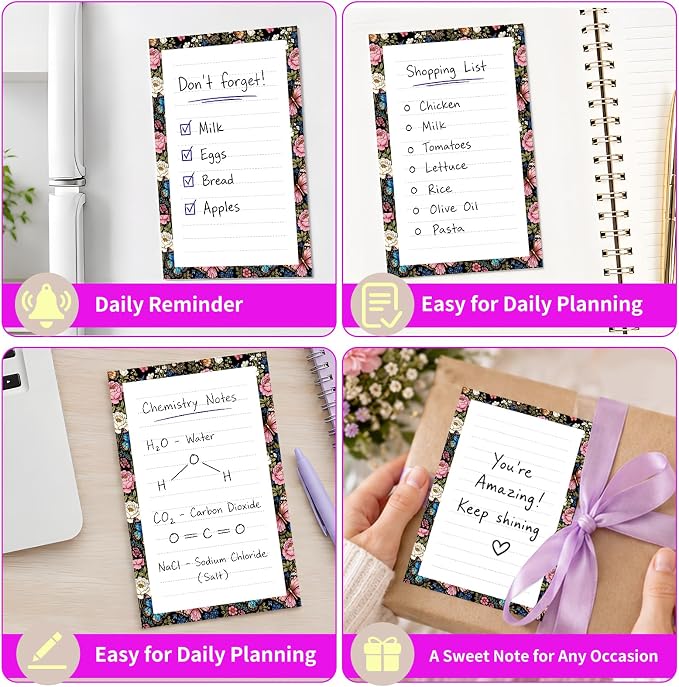 Lined Sticky Notes 4x6 in, 2 Pack Large Cute Notepads with Lines Self-Stick Note Pad, Funny Memo Pads Strong Adhesive for Office, Home Luxury Flower Butterfly