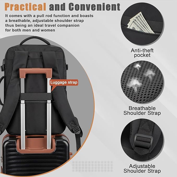 40L Travel Backpack, Water-Resistant Carry On Backpack for Men Women, Business Laptop Backpack for Trips & Commutes, Fits 15.6/17.3 Inch Laptop