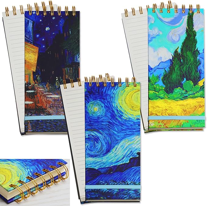 3 Pack Top Spiral Notepad Reporters Notebook Thick Superhard Cover Top Bound Spiral Notebook Van Gogh Gifts Grocery List Notepad Steno Notebooks 8.8x3.75 In 3x200 Pages 100GMS To Do List