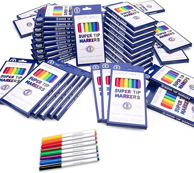 Color Swell Washable Bulk Markers Pack 36 Boxes of 8 Vibrant Colors Each (288 Total Super Tip Markers) for Classrooms, Parties, Donations, Home