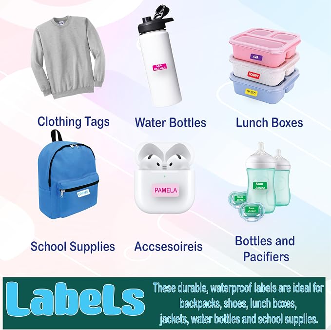 Personalized Waterproof Name Labels. Press and Stick Custom Name Stick on Clothing Labels (90 Count, Medium (1" × 0.5"))