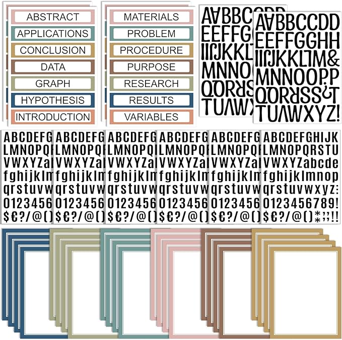 PerKoop 36 Sheets Science Fair Board Poster Boards Supplies 24 Self Adhesive Presentation Subtitles 4 Science Fair Project Titles 8 Personalized Letter Sticker for Classroom(Rustic Color)