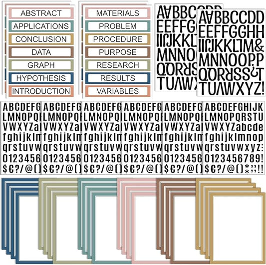 PerKoop 36 Sheets Science Fair Board Poster Boards Supplies 24 Self Adhesive Presentation Subtitles 4 Science Fair Project Titles 8 Personalized Letter Sticker for Classroom(Rustic Color)