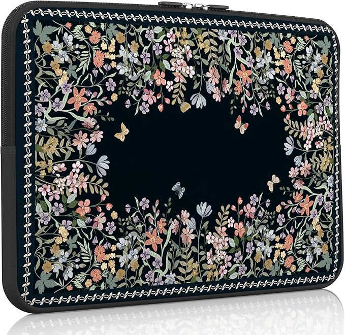 iCasso Laptop Sleeves 13 inch,Retro Laptop Carrying Case Black,13-13.6 inch Computer Sleeve Bag Compatible with MacBook Neo/Air/Pro 13-14 Sleeve, HP Dell ASUS Lenovo Chromebook Notebook,Flowers