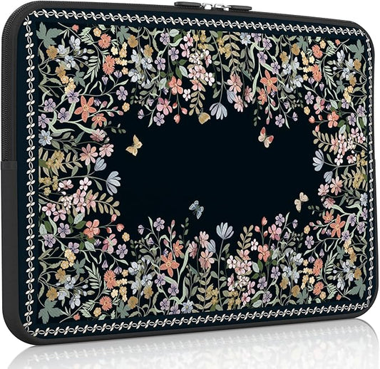 iCasso Laptop Sleeves 13 inch,Retro Laptop Carrying Case Black,13-13.6 inch Computer Sleeve Bag Compatible with MacBook Neo/Air/Pro 13-14 Sleeve, HP Dell ASUS Lenovo Chromebook Notebook,Flowers
