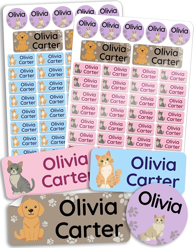 Personalized Daycare Name Labels for Kids [70pcs, Paws] - Waterproof Name Stickers for School, Baby Bottles & Clothing - Custom Name Stickers - Washable Stick On Labels (Various Sizes)