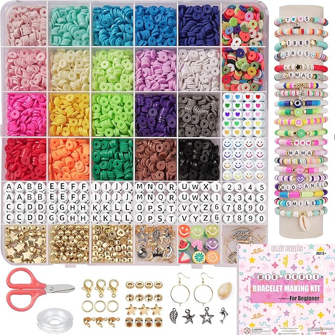 Mio Angle Bracelet Making Kit for Beginner 5000Pcs Preppy Polymer Friendship Bracelet Making with Charms Kit for Jewelry Making DIY Arts and Crafts Birthday Gifts Toys for Kids Age 6-13