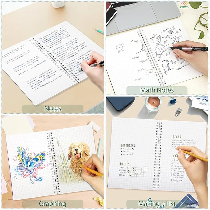 BESARME 4 Pack Graph Paper Notebook A5 Grid Paper Notebooks Waterproof Plastic Graphing Spiral Journal 5.7" x 8.22" Engineering Notebooks for Work School Supplies, 640 Pages 100 GSM