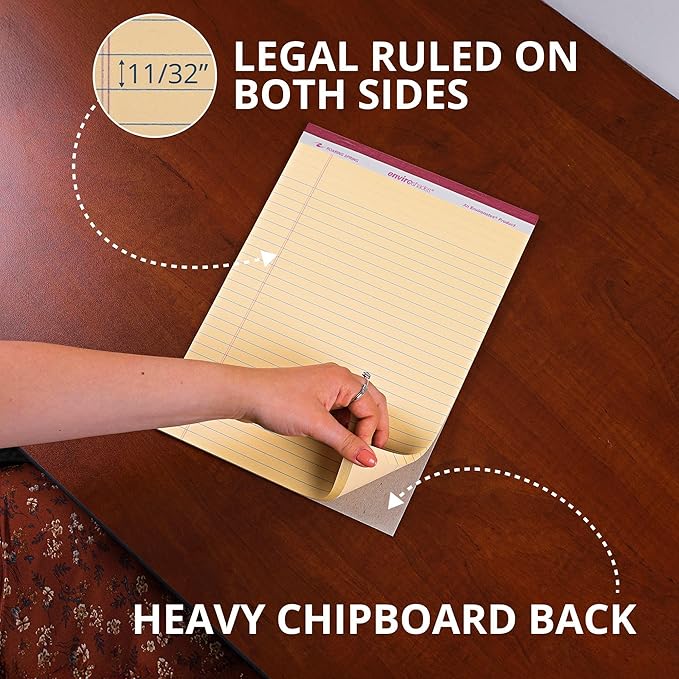 ROARING SPRING Enviroshades Ivory Legal Pads, 3 Pack, Legal Ruled Recycled Colored Writing Note Pads, 8.5" x 11", 50 Sheets, Perforated Paper, Made in USA, Memo Pad For School & Office